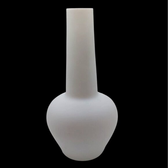 Vintage White Satin Opaline Hand Blown Glass Vase Painted Gold Floral Design - Picture 3 of 7